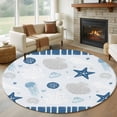 thumbnail image 1 of Round Rugs 7Ft, Blue Coastal Round Area Rug Washable Indoor Throw Carpet, Ocean Nautical Starfish Coral Striped Large Non Slip Circle Rug for Dining Room Playroom Home Decor Aesthetic, 1 of 8