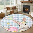 thumbnail image 1 of Round Rugs 7Ft, Blue Easter Round Area Rug Washable Indoor Throw Carpet, Spring Easter Bunny Eggs Floral Buffalo Plaid Large Non Slip Circle Rug for Dining Room Playroom Home Decor Aesthetic, 1 of 8