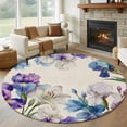 thumbnail image 1 of Round Rugs 7Ft, Blue Purple Flowers Round Area Rug Washable Indoor Throw Carpet, Spring Seasonal Botanical Florals Large Non Slip Circle Rug for Dining Room Playroom Home Decor Aesthetic, 1 of 8