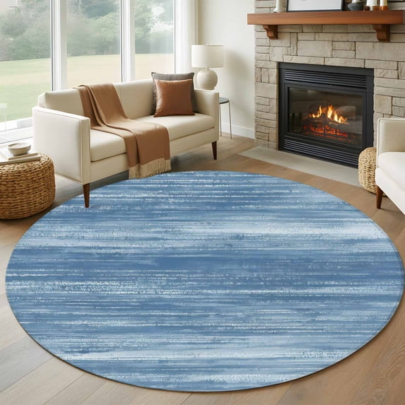Round Rugs 7Ft, Blue Round Area Rug Washable Indoor Throw Carpet, Vintage Modern Abstract Art Ombre Large Non Slip Circle Rug for Dining Room Playroom Home Decor Aesthetic