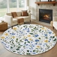 thumbnail image 1 of Round Rugs 7Ft, Blue Yellow Floral Spring Round Area Rug Washable Indoor Throw Carpet, Summer Pastoral Botanical Green Large Non Slip Circle Rug for Dining Room Playroom Home Decor Aesthetic, 1 of 8