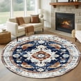 thumbnail image 1 of Round Rugs 7Ft, Boho Blue Burnt Orange Round Area Rug Washable Indoor Throw Carpet, Ethnic Geometric Southwestern Large Non Slip Circle Rug for Dining Room Playroom Home Decor Aesthetic, 1 of 8