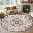 thumbnail image 1 of Round Rugs 7Ft, Boho Orange Blue Round Area Rug Washable Indoor Throw Carpet, Southwestern Ethnic Mexican Flowers Retro Large Non Slip Circle Rug for Dining Room Playroom Home Decor Aesthetic, 1 of 8