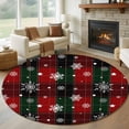 thumbnail image 1 of Round Rugs 7Ft, Buffalo Plaid Christmas Round Area Rug Washable Indoor Throw Carpet, Xmas Snowflake Red Green Large Non Slip Circle Rug for Dining Room Playroom Home Decor Aesthetic, 1 of 8