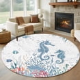 thumbnail image 1 of Round Rugs 7Ft, Coastal Seahorse Round Area Rug Washable Indoor Throw Carpet, Summer Beach Nautical Ocean Coral Large Non Slip Circle Rug for Dining Room Playroom Home Decor Aesthetic, 1 of 8