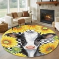 thumbnail image 1 of Round Rugs 7Ft, Cow Sunflowers Round Area Rug Washable Indoor Throw Carpet, Farmhouse Country Animals Floral Black Plaid Large Non Slip Circle Rug for Dining Room Playroom Home Decor Aesthetic, 1 of 8