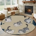 thumbnail image 1 of Round Rugs 7Ft, Cute Cat Round Area Rug Washable Indoor Throw Carpet, Navy Blue Beige Vintage Animal Large Non Slip Circle Rug for Dining Room Playroom Home Decor Aesthetic, 1 of 8