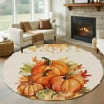 thumbnail image 1 of Round Rugs 7Ft, Fall Thanksgiving Round Area Rug Washable Indoor Throw Carpet, Rustic Orange Pumpkin Harvest Maple Leaf Large Non Slip Circle Rug for Dining Room Playroom Home Decor Aesthetic, 1 of 8