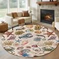 thumbnail image 1 of Round Rugs 7Ft, Nautical Coastal Round Area Rug Washable Indoor Throw Carpet, Retro Ocean Starfish Shells Animals Brown Large Non Slip Circle Rug for Dining Room Playroom Home Decor Aesthetic, 1 of 8