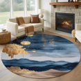 thumbnail image 1 of Round Rugs 7Ft, Navy Blue Brown Round Area Rug Washable Indoor Throw Carpet, Vintage Modern Art Abstract Large Non Slip Circle Rug for Dining Room Playroom Home Decor Aesthetic, 1 of 8