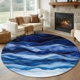 thumbnail image 1 of Round Rugs 7Ft, Navy Blue Ombre Round Area Rug Washable Indoor Throw Carpet, Modern Moire Abstract Art Luxury Large Non Slip Circle Rug for Dining Room Playroom Home Decor Aesthetic, 1 of 8
