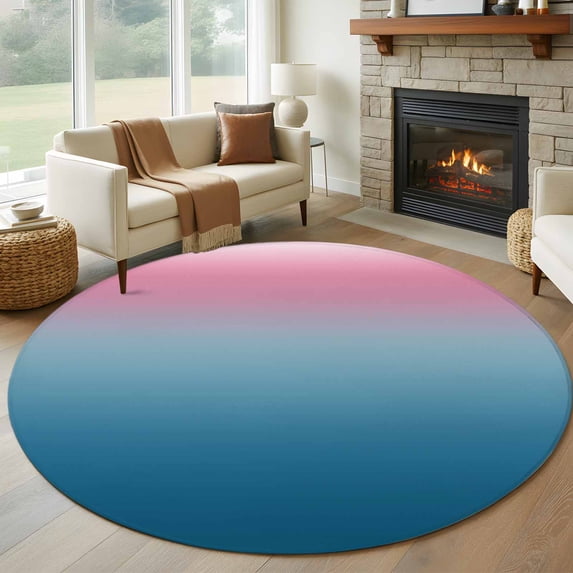 Round Rugs 7Ft, Pink Blue Ombre Round Area Rug Washable Indoor Throw Carpet, Modern Abstract Art Aesthetics Large Non Slip Circle Rug for Dining Room Playroom Home Decor Aesthetic