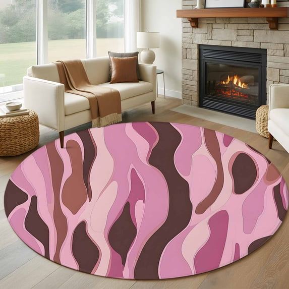 Round Rugs 7Ft, Pink Brown Ombre Round Area Rug Washable Indoor Throw Carpet, Geometric Modern Abstract Art Large Non Slip Circle Rug for Dining Room Playroom Home Decor Aesthetic