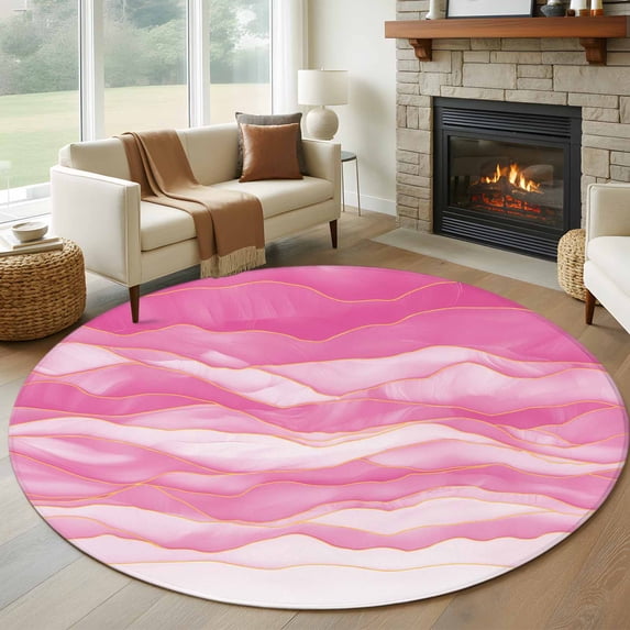 Round Rugs 7Ft, Pink Ombre Round Area Rug Washable Indoor Throw Carpet, Modern Moire Abstract Art Luxury Large Non Slip Circle Rug for Dining Room Playroom Home Decor Aesthetic