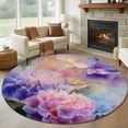 thumbnail image 1 of Round Rugs 7Ft, Pink Purple Floral Round Area Rug Washable Indoor Throw Carpet, Spring Hydrangea Flower Vintage Botanical Large Non Slip Circle Rug for Dining Room Playroom Home Decor Aesthetic, 1 of 8