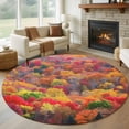thumbnail image 1 of Round Rugs 7Ft, Red Orange Green Forest Round Area Rug Washable Indoor Throw Carpet, Fall Botanical Tree Maple Leaf Large Non Slip Circle Rug for Dining Room Playroom Home Decor Aesthetic, 1 of 8