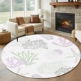 thumbnail image 1 of Round Rugs 7Ft, Sage Green Purple Coral Coastal Round Area Rug Washable Indoor Throw Carpet, Nautical Starfish Beach Large Non Slip Circle Rug for Dining Room Playroom Home Decor Aesthetic, 1 of 8