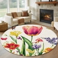 thumbnail image 1 of Round Rugs 7Ft, Spring Floral Round Area Rug Washable Indoor Throw Carpet, Rustic Tulip Butterfly Botanical Summer Large Non Slip Circle Rug for Dining Room Playroom Home Decor Aesthetic, 1 of 8