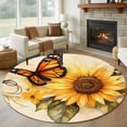 thumbnail image 1 of Round Rugs 7Ft, Sunflower Round Area Rug Washable Indoor Throw Carpet, Butterfly Spring Floral Retro Large Non Slip Circle Rug for Dining Room Playroom Home Decor Aesthetic, 1 of 8