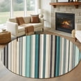 thumbnail image 1 of Round Rugs 7Ft, Teal Blue Striped Round Area Rug Washable Indoor Throw Carpet, Farmhouse Stripes Modern Abstract Art Large Non Slip Circle Rug for Dining Room Playroom Home Decor Aesthetic, 1 of 8