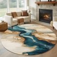 thumbnail image 1 of Round Rugs 7Ft, Teal Brown Round Area Rug Washable Indoor Throw Carpet, Contemporary Modern Abstract Art Large Non Slip Circle Rug for Dining Room Playroom Home Decor Aesthetic, 1 of 8