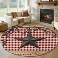 thumbnail image 1 of Round Rugs 7Ft, Texas Star Farmhouse Round Area Rug Washable Indoor Throw Carpet, Rustic Red Plaid Berry Wooden Large Non Slip Circle Rug for Dining Room Playroom Home Decor Aesthetic, 1 of 8