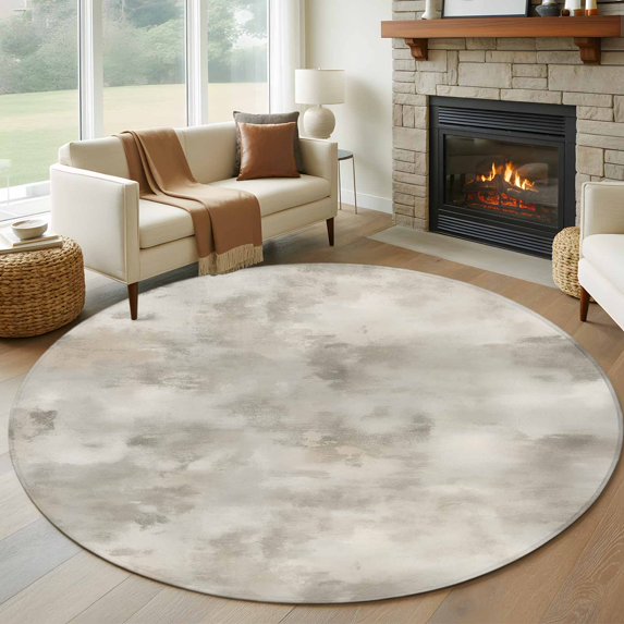 Round Rugs 7Ft, Vintage Beige Round Area Rug Washable Indoor Throw Carpet, Modern Abstract Art Oil Painting Large Non Slip Circle Rug for Dining Room Playroom Home Decor Aesthetic