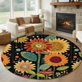 thumbnail image 1 of Round Rugs 7Ft, Vintage Sunflower Round Area Rug Washable Indoor Throw Carpet, Black Boho Ethnic Summer Botanical Large Non Slip Circle Rug for Dining Room Playroom Home Decor Aesthetic, 1 of 8