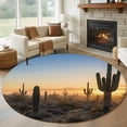 thumbnail image 1 of Round Rugs 7Ft, Western Cactus Sunrise Round Area Rug Washable Indoor Throw Carpet, Modern Abstract Art Retro Large Non Slip Circle Rug for Dining Room Playroom Home Decor Aesthetic, 1 of 8