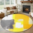 thumbnail image 1 of Round Rugs 7Ft, Yellow Grey Round Area Rug Washable Indoor Throw Carpet, Abstract Geometric Modern Oil Painted Large Non Slip Circle Rug for Dining Room Playroom Home Decor Aesthetic, 1 of 8