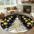 thumbnail image 1 of Round Rugs 8 Ft, Black Yellow Christmas Non Slip Area Rugs for Kitchen Bedroom Entryway, Xmas Tree Snowflake Winter Washable Carpet Runner Rug Floor Mats for Bedroom Home Decor, 1 of 9