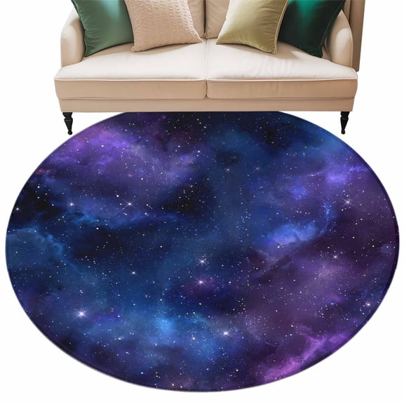 Round Rugs 8 Ft, Blue Purple Sky Non Slip Area Rugs for Kitchen Bedroom Entryway, Modern Black Star Night Nature Scenery Washable Carpet Runner Rug Floor Mats for Bedroom Home Decor