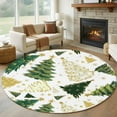thumbnail image 1 of Round Rugs 8 Ft, Christmas Tree Non Slip Area Rugs for Kitchen Bedroom Entryway, White Green Xmas Tree Winter Washable Carpet Runner Rug Floor Mats for Bedroom Home Decor, 1 of 9