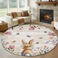 thumbnail image 1 of Round Rugs 8 Ft, Easter Non Slip Area Rugs for Kitchen Bedroom Entryway, Spring Bunny Butterfly Botanical Wooden Grain Washable Carpet Runner Rug Floor Mats for Bedroom Home Decor, 1 of 8