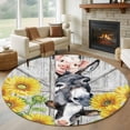 thumbnail image 1 of Round Rugs 8 Ft, Farmhouse Non Slip Area Rugs for Kitchen Bedroom Entryway, Watercolor Sunflowers Animals Printed Wood Grain Washable Carpet Runner Rug Floor Mats for Bedroom Home Decor, 1 of 8