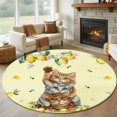 thumbnail image 1 of Round Rugs 8 Ft, Lemons Cats Non Slip Area Rugs for Kitchen Bedroom Entryway, Summer Rustic Botanical Fruits Yellow Washable Carpet Runner Rug Floor Mats for Bedroom Home Decor, 1 of 8