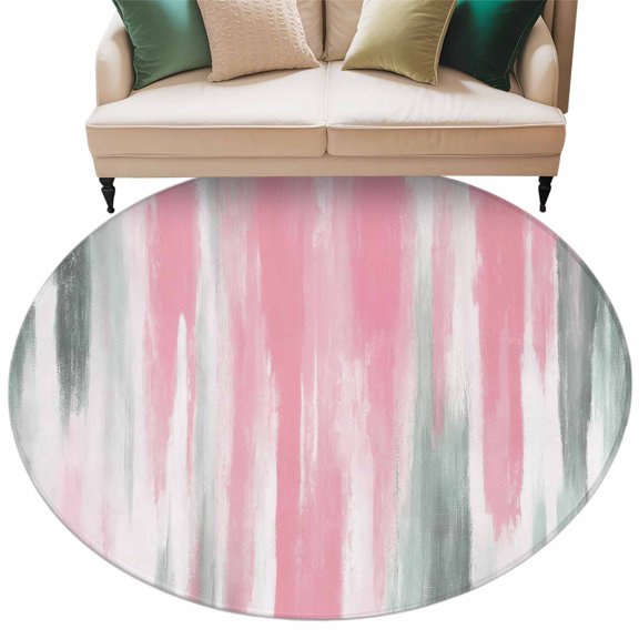 Round Rugs 8 Ft, Pink Gray Non Slip Area Rugs for Kitchen Bedroom Entryway, Contemporary Abstract Gradient Aesthetic Washable Carpet Runner Rug Floor Mats for Bedroom Home Decor