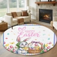 thumbnail image 1 of Round Rugs 8 Ft, Spring Easter Non Slip Area Rugs for Kitchen Bedroom Entryway, Watercolor Pink Yellow Bunny Tulip Eggs Plaid Washable Carpet Runner Rug Floor Mats for Bedroom Home Decor, 1 of 8
