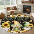 thumbnail image 1 of Round Rugs 8 Ft, Spring Gnomes Non Slip Area Rugs for Kitchen Bedroom Entryway, Farmhouse Botanical Sunflowers Wooden Grain Washable Carpet Runner Rug Floor Mats for Bedroom Home Decor, 1 of 8