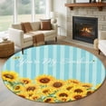 thumbnail image 1 of Round Rugs 8 Ft, Sunflower Non Slip Area Rugs for Kitchen Bedroom Entryway, Yellow Summer Botanical Blue Striped Farmhouse Washable Carpet Runner Rug Floor Mats for Bedroom Home Decor, 1 of 8