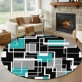thumbnail image 1 of Round Rugs 8 Ft, Teal Blue Black Geometric Non Slip Area Rugs for Kitchen Bedroom Entryway, Modern Abstract Art Block Washable Carpet Runner Rug Floor Mats for Bedroom Home Decor, 1 of 8
