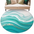 thumbnail image 1 of Round Rugs 8 Ft, Teal Waves Abstract Non Slip Area Rugs for Kitchen Bedroom Entryway, Gradient Fluid Water Ripple Washable Carpet Runner Rug Floor Mats for Bedroom Home Decor, 1 of 9
