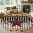 thumbnail image 1 of Round Rugs 8 Ft, Texas Stars Red Non Slip Area Rugs for Kitchen Bedroom Entryway, Vintage Washable Carpet Runner Rug Floor Mats for Bedroom Home Decor Berry Retro Art Black White Plaid, 1 of 9