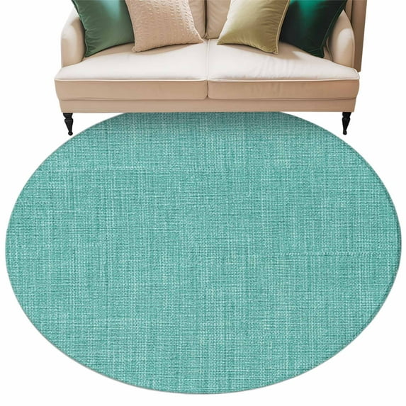 Round Rugs 8 Ft, Vintage Teal Green Non Slip Area Rugs for Kitchen Bedroom Entryway, Farmhouse Retro Solid Color Linen Texture Washable Carpet Runner Rug Floor Mats for Bedroom Home Decor