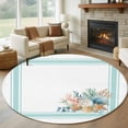 thumbnail image 1 of Round Rugs 8Ft, Aqua Coastal Round Area Rug Washable Indoor Throw Carpet, Nautical Seashells Coral Leaves Stripes Large Non Slip Circle Rug for Kids Room RV Home Decor Aesthetic, 1 of 8