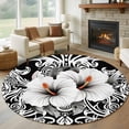 thumbnail image 1 of Round Rugs 8Ft, Black White Spring Floral Round Area Rug Washable Indoor Throw Carpet, Summer Botanical Modern Large Non Slip Circle Rug for Kids Room RV Home Decor Aesthetic, 1 of 8