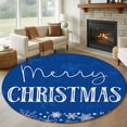 thumbnail image 1 of Round Rugs 8Ft, Blue Merry Christmas Round Area Rug Washable Indoor Throw Carpet, Xmas Winter Snowflake Blue White Large Non Slip Circle Rug for Kids Room RV Home Decor Aesthetic, 1 of 8