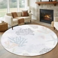 thumbnail image 1 of Round Rugs 8Ft, Blue Pink Coral Coastal Round Area Rug Washable Indoor Throw Carpet, Nautical Starfish Summer Beach Large Non Slip Circle Rug for Kids Room RV Home Decor Aesthetic, 1 of 8