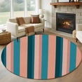 thumbnail image 1 of Round Rugs 8Ft, Blue Pink Striped Round Area Rug Washable Indoor Throw Carpet, Farmhouse Stripe Large Non Slip Circle Rug for Kids Room RV Home Decor Aesthetic, 1 of 8