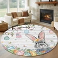 thumbnail image 1 of Round Rugs 8Ft, Easter Round Area Rug Washable Indoor Throw Carpet, Spring Bunny Eggs Tree Butterfly Grey Wooden Large Non Slip Circle Rug for Kids Room RV Home Decor Aesthetic, 1 of 8